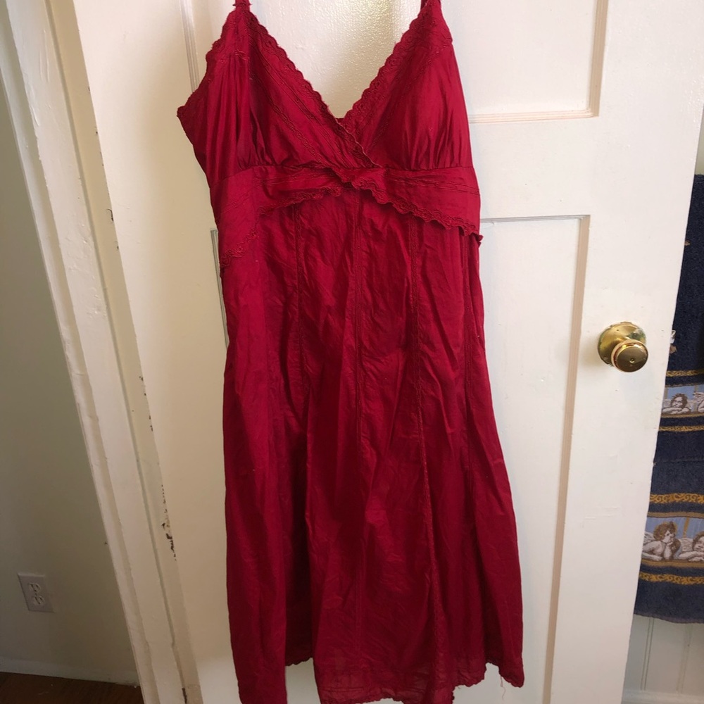 Vintage Jessica size 18 Red Cotton Dress- spaghetti straps, elastic back, lined